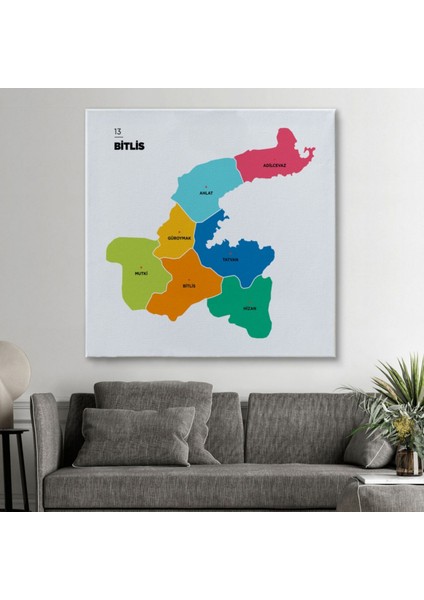 Il ve Ilçeler Haritası Bitlis, Modern Dekoratif Kanvas Tablo, Duvar Dekoru 1297 fiyatları