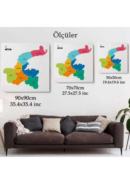 Il ve Ilçeler Haritası Bitlis, Modern Dekoratif Kanvas Tablo, Duvar Dekoru 1297 modelleri