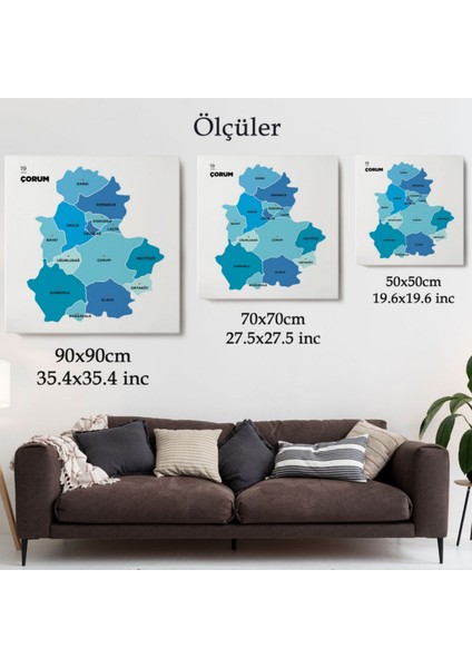 Il ve Ilçeler Haritası Çorum, Modern Dekoratif Kanvas Tablo, Duvar Dekoru 1317 modelleri