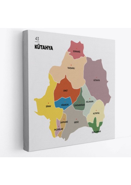 Il ve Ilçeler Haritası Kütahya, Modern Dekoratif Kanvas Tablo, Duvar Dekoru 1407