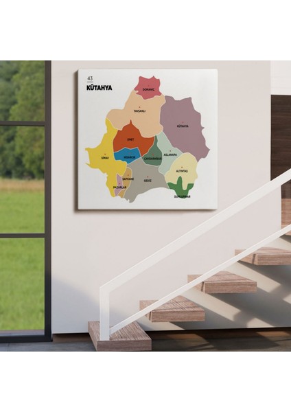 Il ve Ilçeler Haritası Kütahya, Modern Dekoratif Kanvas Tablo, Duvar Dekoru 1407 fırsatları