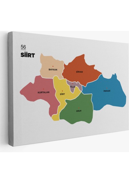 Il ve Ilçeler Haritası Siirt, Modern Dekoratif Kanvas Tablo, Duvar Dekoru 1449