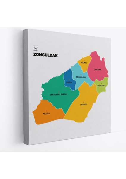 Il ve Ilçeler Haritası Zonguldak, Modern Dekoratif Kanvas Tablo, Duvar Dekoru 1487