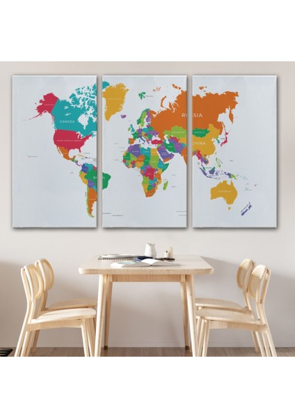 Beyaz Zemin Canlı Renkler Ingilizce Dünya Haritası Dekoratif Kanvas Tablo, Duvar Dekoru 1095 modelleri