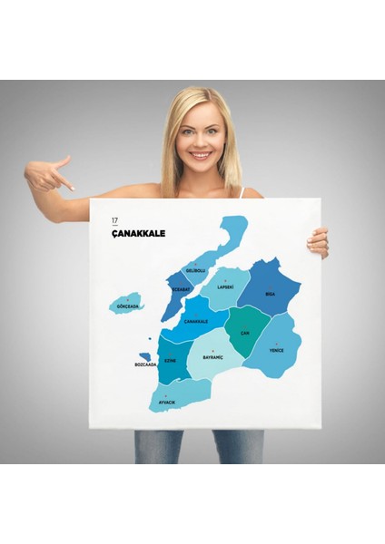 Il ve Ilçeler Haritası Çanakkale, Modern Dekoratif Kanvas Tablo, Duvar Dekoru 1311