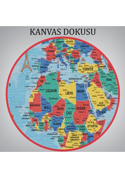 Ünlü Yerler ve Sembolleri Eğitici Türkçe Dünya Haritası Dekoratif Kanvas Tablo, Duvar Dekoru 2020