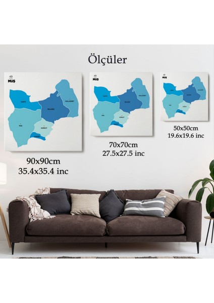 Il ve Ilçeler Haritası Muş, Modern Dekoratif Kanvas Tablo, Duvar Dekoru 1426 modelleri
