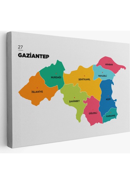 Il ve Ilçeler Haritası Gaziantep, Modern Dekoratif Kanvas Tablo, Duvar Dekoru 1342