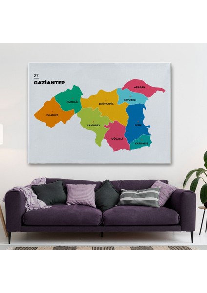 Il ve Ilçeler Haritası Gaziantep, Modern Dekoratif Kanvas Tablo, Duvar Dekoru 1342 fiyatları