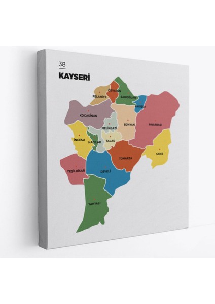 Il ve Ilçeler Haritası Kayseri, Modern Dekoratif Kanvas Tablo, Duvar Dekoru 1386