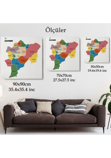 Il ve Ilçeler Haritası Kayseri, Modern Dekoratif Kanvas Tablo, Duvar Dekoru 1386 modelleri