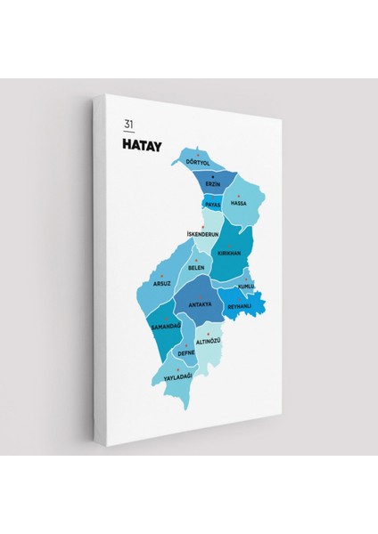 Il ve Ilçeler Haritası Hatay, Modern Dekoratif Kanvas Tablo, Duvar Dekoru 1356