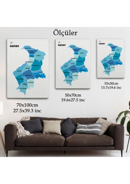 Il ve Ilçeler Haritası Hatay, Modern Dekoratif Kanvas Tablo, Duvar Dekoru 1356 modelleri