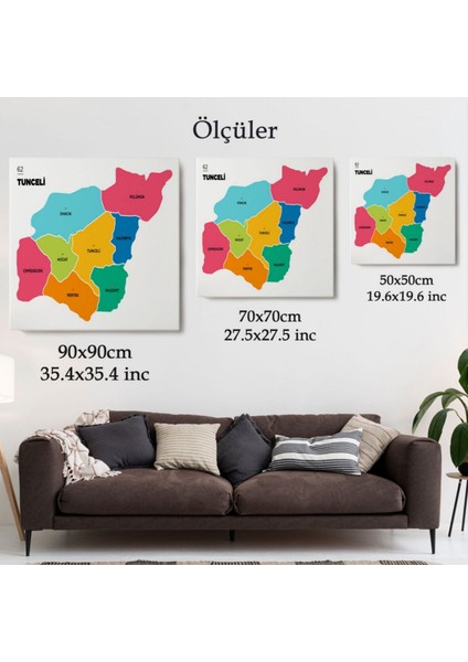 Il ve Ilçeler Haritası Tunceli, Modern Dekoratif Kanvas Tablo, Duvar Dekoru 1472 modelleri