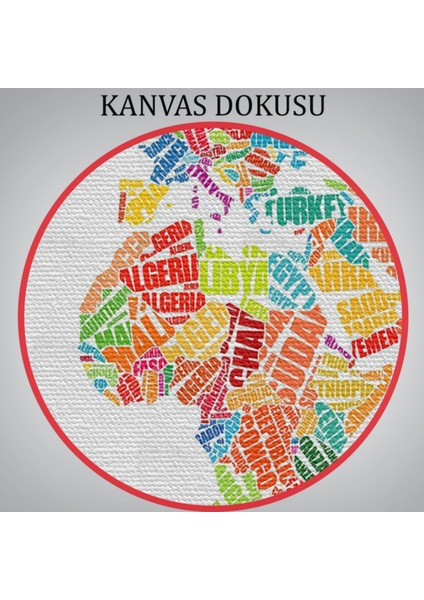 Ingilizce Ülke Isimli Dünya Haritası Renkli Dekoratif Kanvas Tablo, Duvar Dekoru 1011