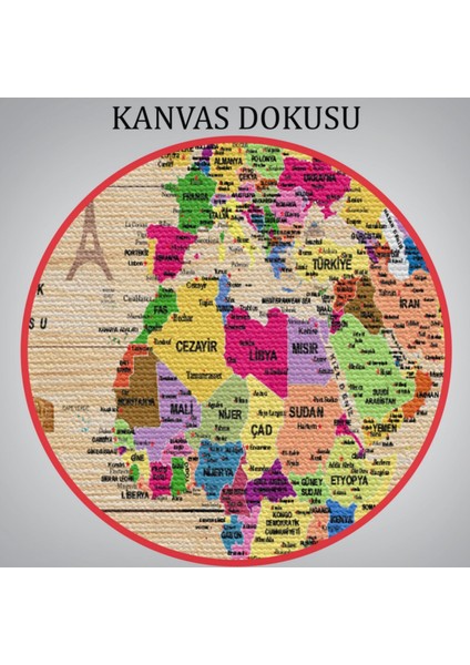 Ahşap Görünüm Sembollü Türkçe Dünya Haritası Dekoratif Kanvas Tablo, Duvar Dekoru 2911