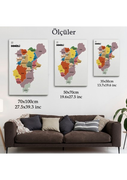 Il ve Ilçeler Haritası Denizli, Modern Dekoratif Kanvas Tablo, Duvar Dekoru 1319 modelleri