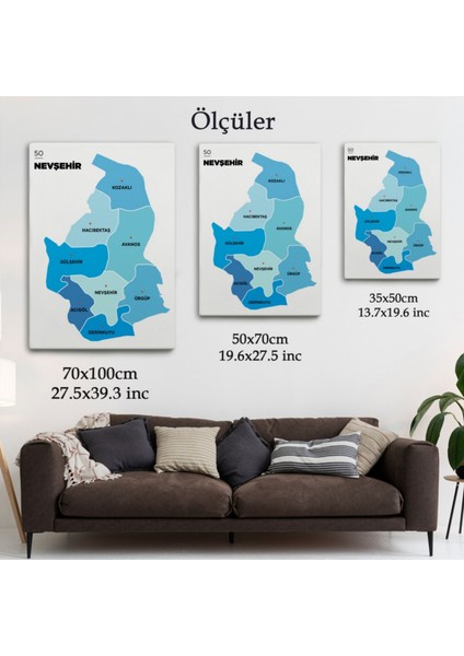 Il ve Ilçeler Haritası Nevşehir, Modern Dekoratif Kanvas Tablo, Duvar Dekoru 1429 modelleri