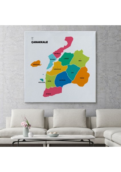 Il ve Ilçeler Haritası Çanakkale, Modern Dekoratif Kanvas Tablo, Duvar Dekoru 1309 fiyatları