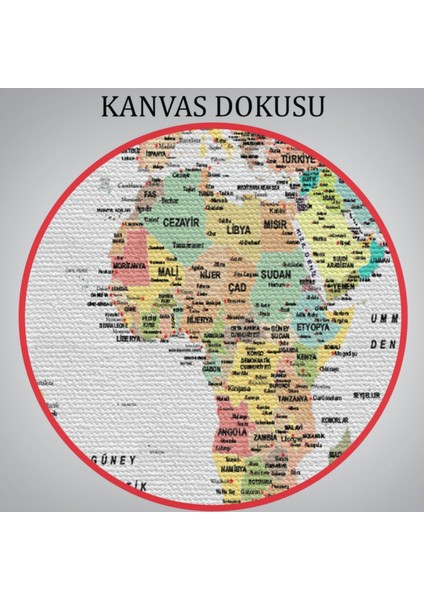 Detaylı Ülke Bayraklı Öğretici Türkçe Dünya Haritası Dekoratif Kanvas Tablo, Duvar Dekoru 2793