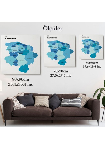 Il ve Ilçeler Haritası Kastamonu, Modern Dekoratif Kanvas Tablo, Duvar Dekoru 1384 modelleri