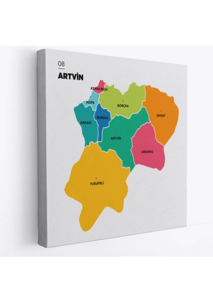 Il ve Ilçeler Haritası Artvin, Modern Dekoratif Kanvas Tablo, Duvar Dekoru 1273