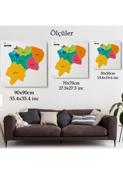 Il ve Ilçeler Haritası Artvin, Modern Dekoratif Kanvas Tablo, Duvar Dekoru 1273 modelleri