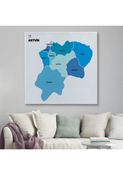 Il ve Ilçeler Haritası Artvin, Modern Dekoratif Kanvas Tablo, Duvar Dekoru 1275 fiyatları