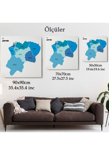 Il ve Ilçeler Haritası Artvin, Modern Dekoratif Kanvas Tablo, Duvar Dekoru 1275 modelleri