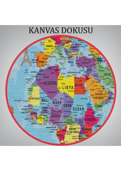 Detaylı ve Okyanuslu Ingilizce Dünya Haritası, Harita Dekoratif Kanvas Tablo, Duvar Dekoru 1990
