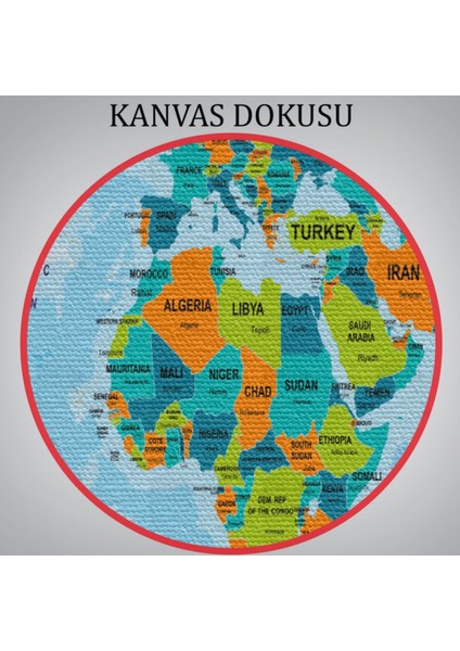 Ülke Başkentli Okyanuslu Ingilizce Dünya Haritası Dekoratif Kanvas Tablo, Duvar Dekoru 2231