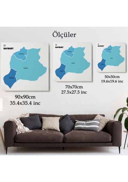Il ve Ilçeler Haritası Bayburt, Modern Dekoratif Kanvas Tablo, Duvar Dekoru 1290 modelleri