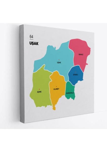 Il ve Ilçeler Haritası Uşak, Modern Dekoratif Kanvas Tablo, Duvar Dekoru 1475