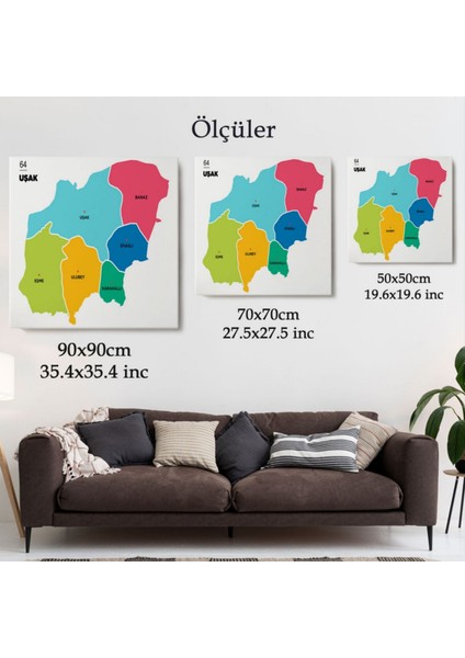 Il ve Ilçeler Haritası Uşak, Modern Dekoratif Kanvas Tablo, Duvar Dekoru 1475 modelleri
