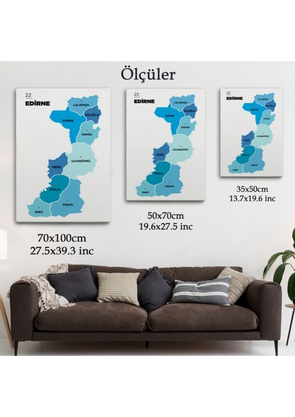 Il ve Ilçeler Haritası Edirne, Modern Dekoratif Kanvas Tablo, Duvar Dekoru 1329 modelleri