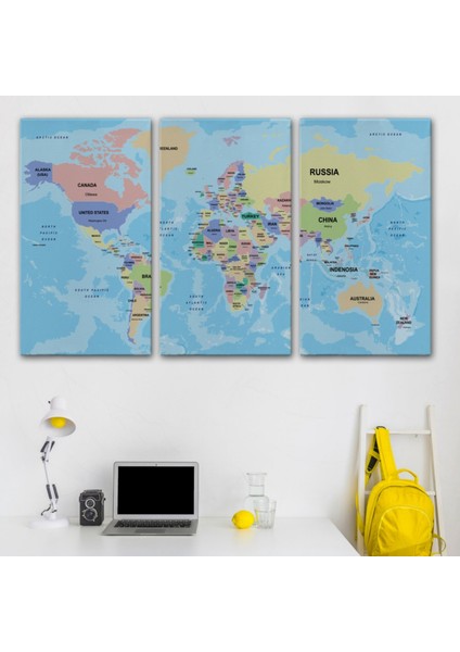 Ülke Başkentli Okyanuslu Ingilizce Dünya Haritası Dekoratif Kanvas Tablo, Duvar Dekoru 2233 modelleri