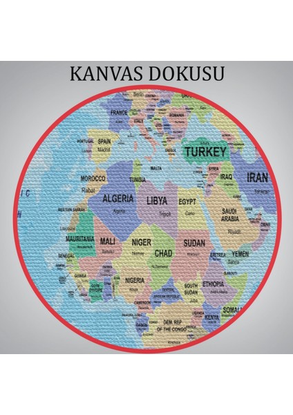 Ülke Başkentli Okyanuslu Ingilizce Dünya Haritası Dekoratif Kanvas Tablo, Duvar Dekoru 2233