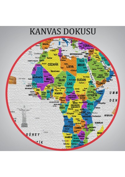 Detaylı Sembollü Bayraklı Türkçe Dünya Haritası Dekoratif Kanvas Tablo, Duvar Dekoru 2832