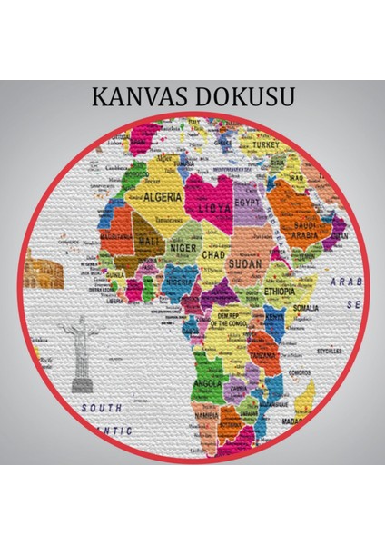 Detaylı Sembollü Bayraklı Ingilizce Dünya Haritası Dekoratif Kanvas Tablo, Duvar Dekoru 2839