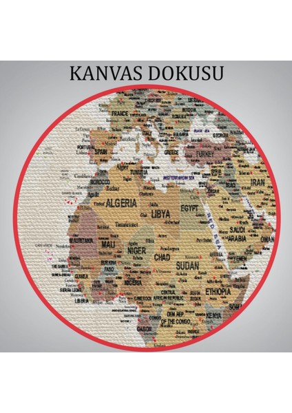 Detaylı ve Okyanuslu Eğitici Ingilizce Dünya Haritası Dekoratif Kanvas Tablo, Duvar Dekoru 2551