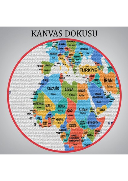 Ülke ve Başkentli Türkçe Dünya Haritası, Harita Dekoratif Kanvas Tablo, Duvar Dekoru 1560