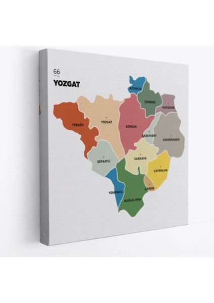 Il ve Ilçeler Haritası Yozgat, Modern Dekoratif Kanvas Tablo, Duvar Dekoru 1485