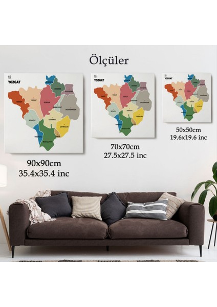 Il ve Ilçeler Haritası Yozgat, Modern Dekoratif Kanvas Tablo, Duvar Dekoru 1485 modelleri