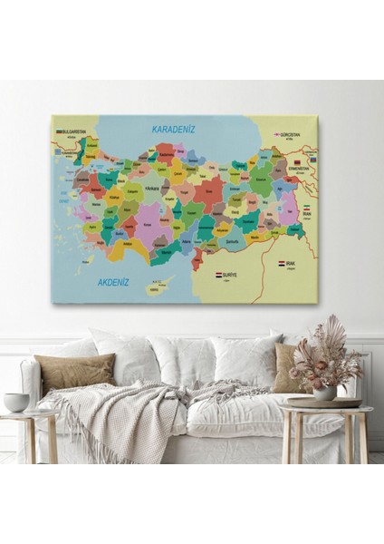 Eğitici Sınır Komşulu Türkiye Haritası, Harita Dekoratif Kanvas Tablo, Duvar Dekoru 3096 fiyatları