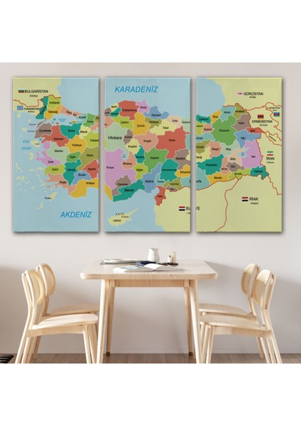 Eğitici Sınır Komşulu Türkiye Haritası, Harita Dekoratif Kanvas Tablo, Duvar Dekoru 3096 modelleri