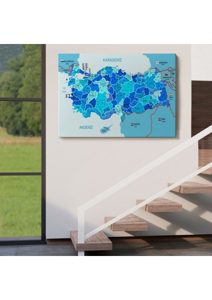 Komşulu Il ve Ilçe Detaylı Türkiye Haritası, Harita Dekoratif Kanvas Tablo, Duvar Dekoru 3002 indirimleri