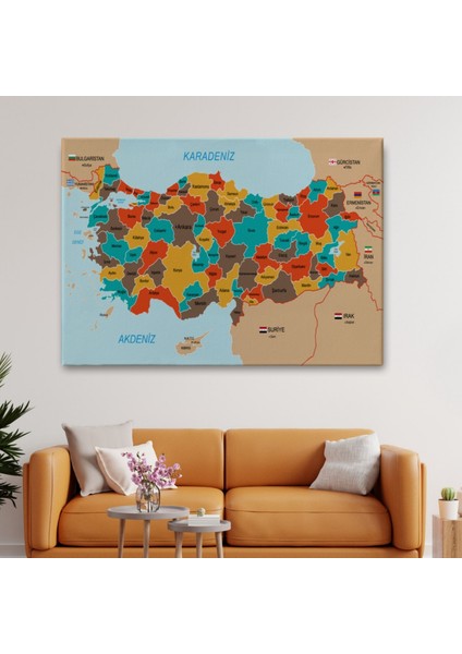 Eğitici Sınır Komşulu Türkiye Haritası, Harita Dekoratif Kanvas Tablo, Duvar Dekoru 3094 fiyatları