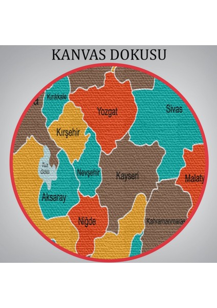 Eğitici Sınır Komşulu Türkiye Haritası, Harita Dekoratif Kanvas Tablo, Duvar Dekoru 3094