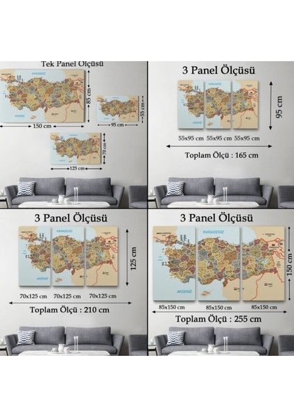Komşulu Il ve Ilçe Detaylı Türkiye Haritası, Harita Dekoratif Kanvas Tablo, Duvar Dekoru 3022 fırsatları