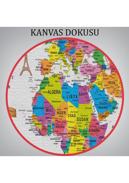 Eğitici Detaylı Sembollü Ingilizce Dünya Haritası Dekoratif Kanvas Tablo, Duvar Dekoru 3173